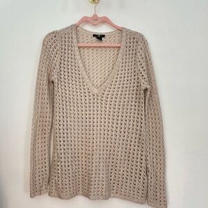 H&M Beige Open Knit V-Neck Sweater